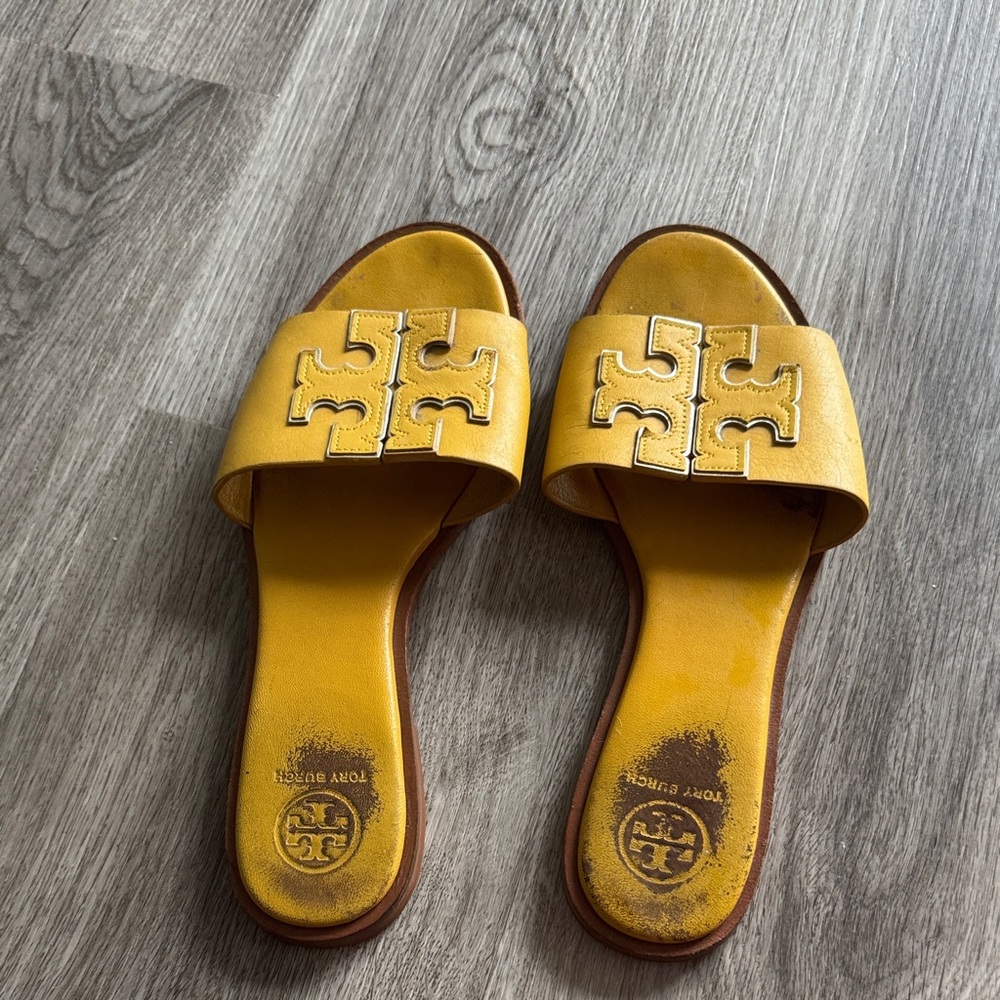 Tory Burch Mustard Yellow Slide Sandals - Picture 5 of 6